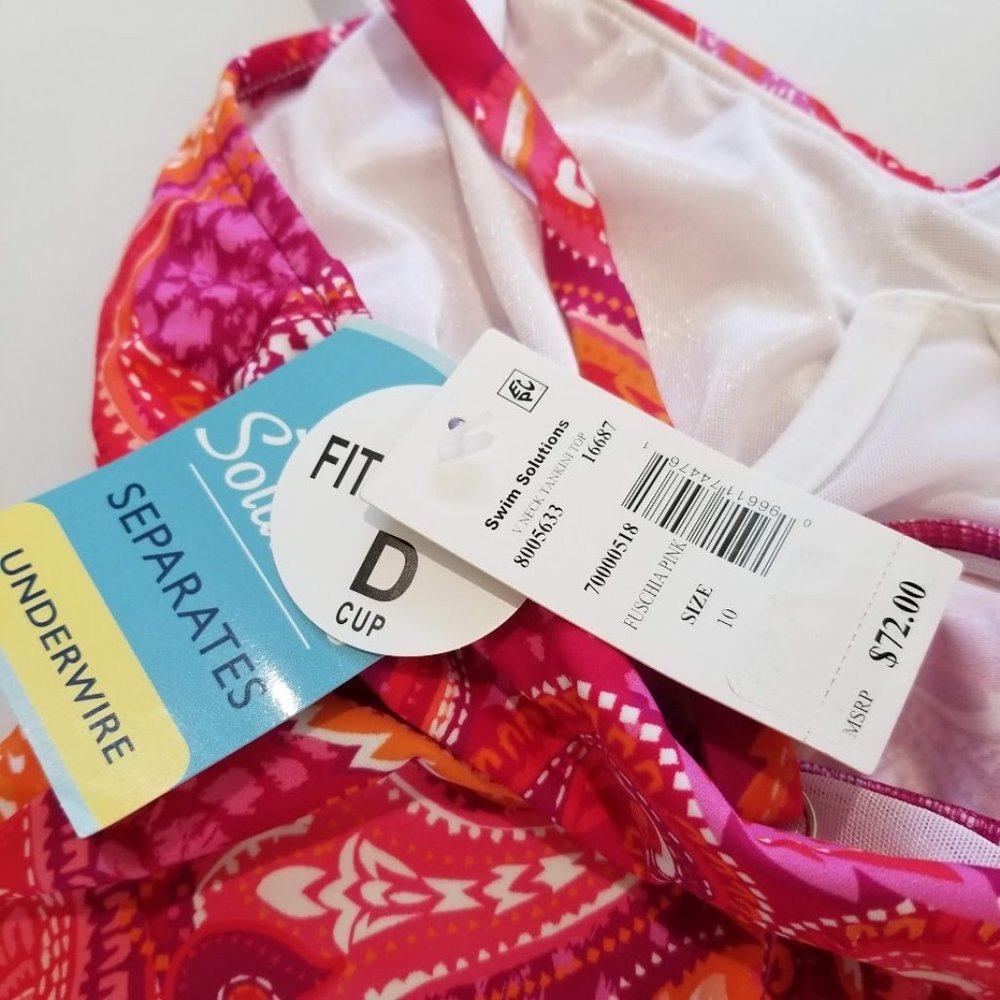 Swim Solutions Printed Underwire Tankini Top Size 10 - Picture 8 of 9
